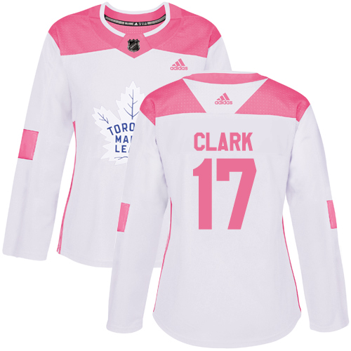 Adidas Maple Leafs #17 Wendel Clark White/Pink Authentic Fashion Women's Stitched NHL Jersey